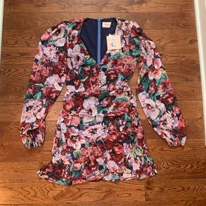 NWT ANDIRE LONG SLEEVE FRILLED HEM WRAP DRESS IN AMOROUS FLORAL